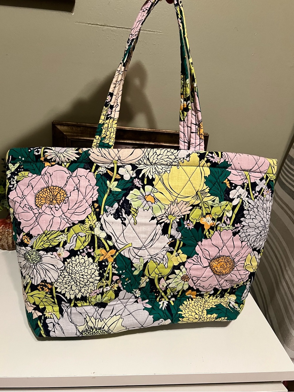 Vera Bradley Floral Quilted Tote in Pink, Green & Yellow